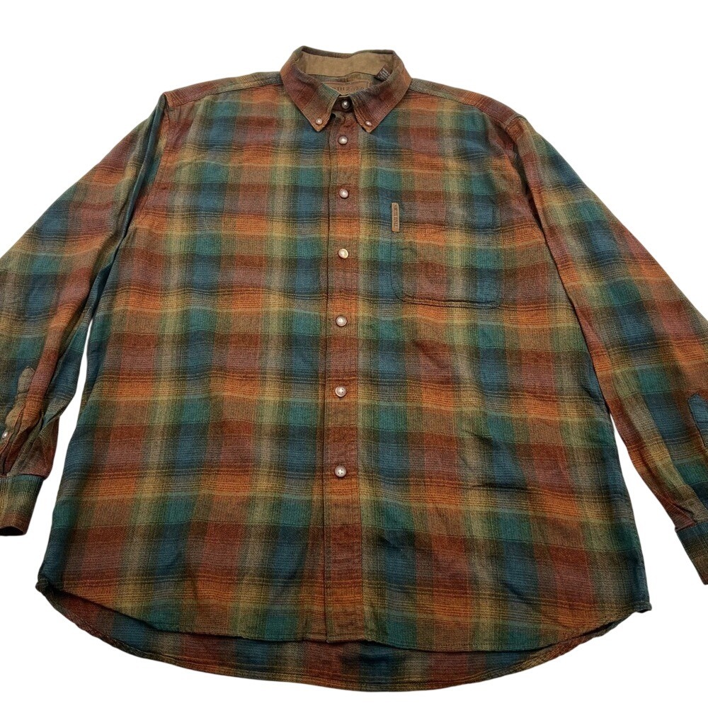 North River Outfitters‎ Mens Large Plaid Button Down Earth Tone Cotton Rayon